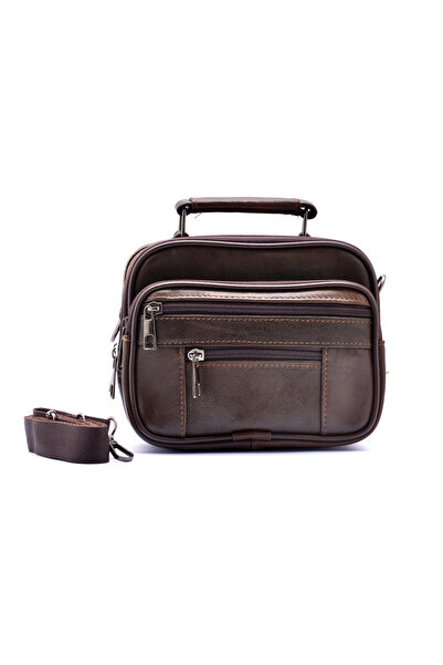 CüzCan Чоловіча коричнева горизонтальна модель зі сталевим каркасом, виготовлена з натуральної шкіри, ручна та плечова сумка (маленький розмір)