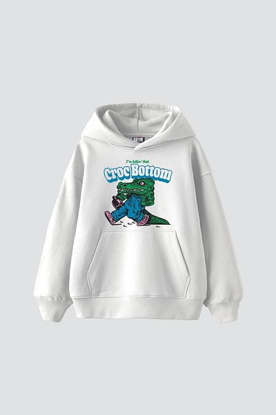 Sekizbiraltı Virtual Tracks Printed Oversize Unisex Premium White Hoodie