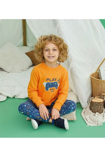 Aydoğan Boy's Orange Thermal Pajamas Set – Soft and Warm Winter Set