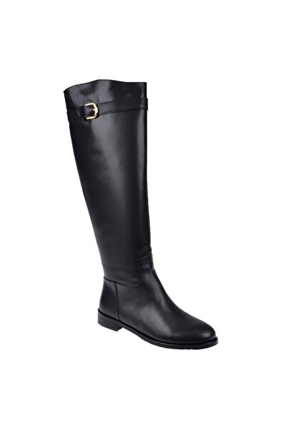 pullman Maximino Hakiki Deri Fermuarsız Binici Kadın Çizme MX-418   SİYAH