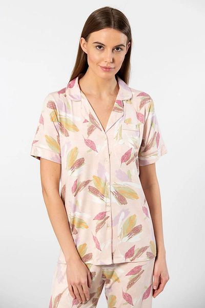 TÜREN Viscose Fabric, Short Sleeve, Shirt Collar, Women's Pajama Set Powder