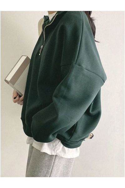 MOONBULL Women's Stand Collar Half Zipper Oversize Sweatshirt