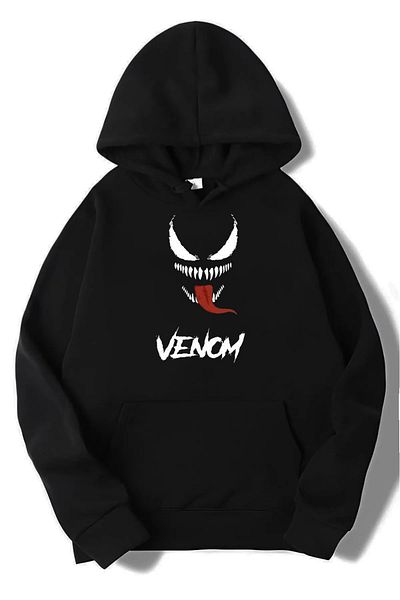 DEEPSENCE Hanorac negru unisex cu glugă cu imprimeu VENOM