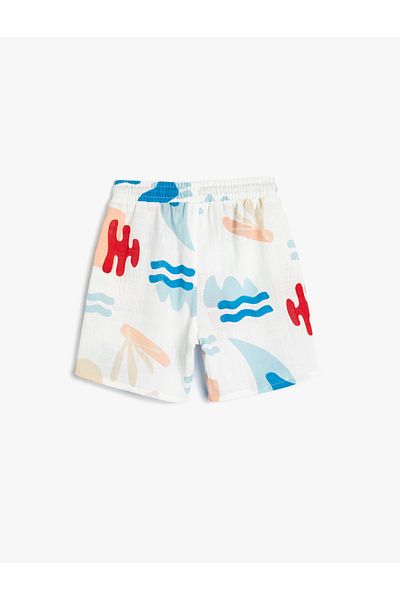 Koton Cotton Patterned Shorts - Pockets and Waist Ties