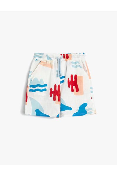 Koton Cotton Patterned Shorts - Pockets and Waist Ties