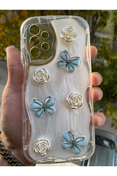 AQUA AKSESUAR Samsung Galaxy A23 Uyumlu Kılıf 5D Kabartmalı Kelebek Çiçek Des...