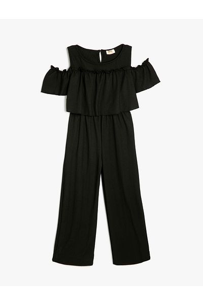 Koton Crew Neck Short Sleeve Jumpsuit - Window Detailed