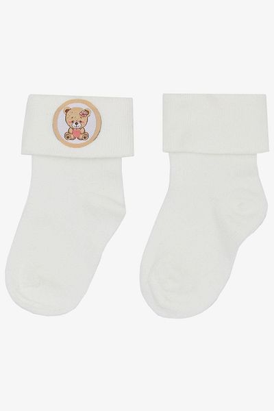 Katamino 0-18 Months Baby Girl Ecru Socks - Baby Teddy Bear Printed