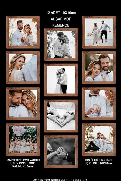 yhfoto 12 Pieces 10x10 Frame - Kemençe Frame - Mini Square MDF Frame - Photo Frame Set