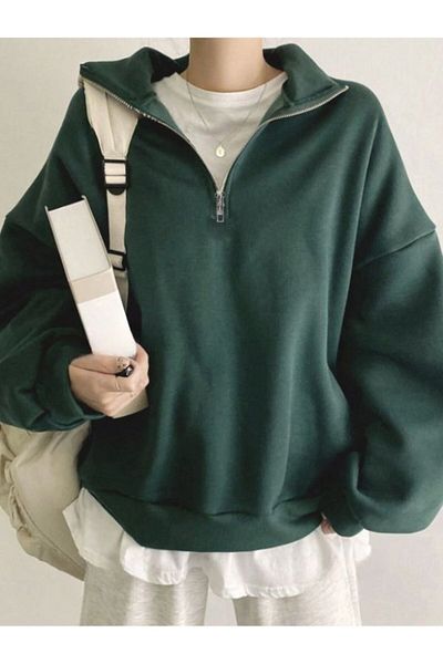 MOONBULL Women's Stand Collar Half Zipper Oversize Sweatshirt