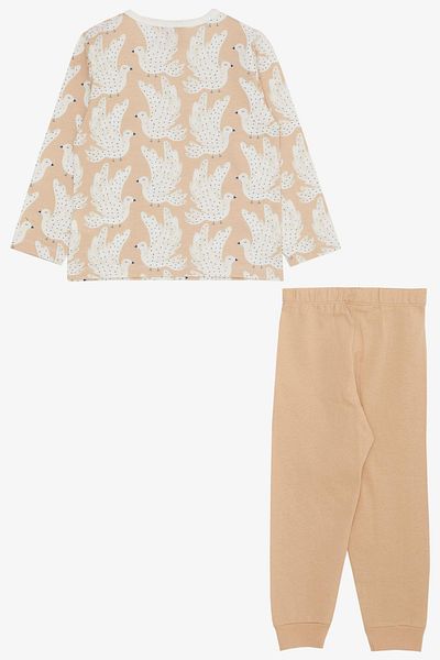 Breeze 1-3 Years Girl's Cute Pigeon Patterned Beige Pajama Set