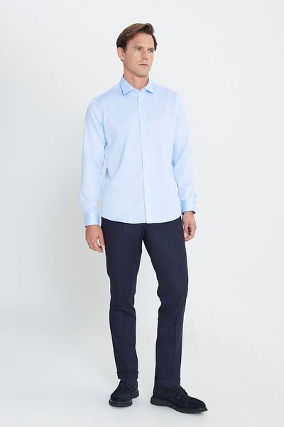 ALTINYILDIZ CLASSICS Men's Light Blue Slim Fit Slim Fit Classic Lapel 100% Cotton Iron-Free Non-Iron Shirt