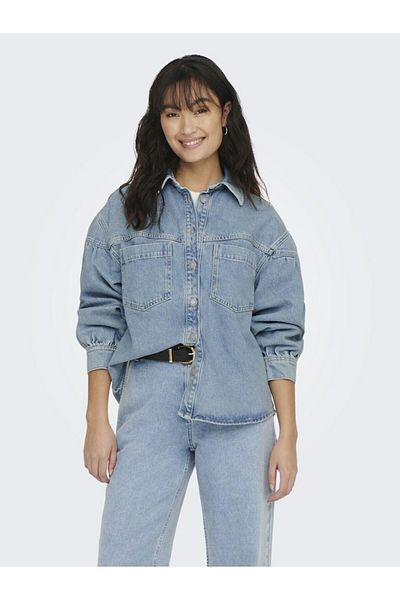ONLY Femei - Cămașă albastră Onlani LS, jachetă LB DNM, Cro Jean 15284611-albastru deschis