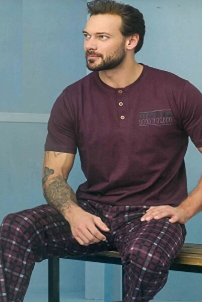 Aydoğan Мъжки комплект пижама с къс ръкав Supreme, цвят бордо