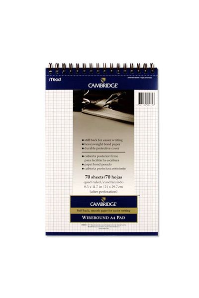 Mead Cambridge A4 70 Sheets White - Checked Memo Pad (Wire Spiral)