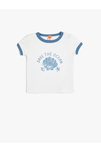 Koton Κοντομάνικο μπλουζάκι με στάμπα Seashell - Crew Neck