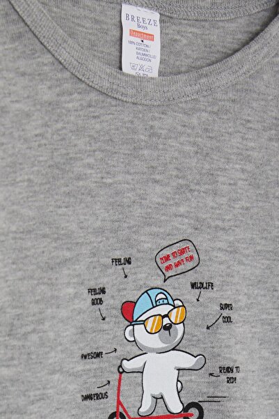 Breeze Baby Boy Snap-On Bodysuit with Glasses Teddy Bear Printed 9 Months-3 Years, Dark Gray Melange