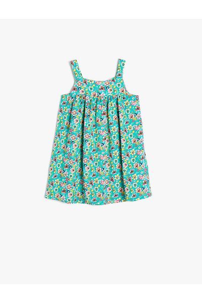 Koton Floral φόρεμα με τετράγωνο γιακά με χοντρό λουράκι