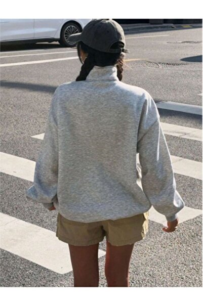 MOONBULL Жіночий світшот NY Left Gogus з принтом на половині блискавки з коміром-стійкою оверсайз