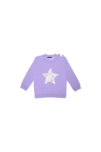 Sisley Kız Çocuk Sweatshirt Lila Pul Payet İşlemeli Şardonlu Omuz Detaylı