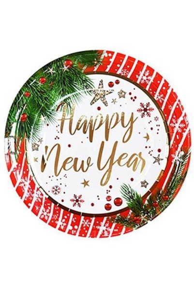 Parti Dükkanım Happy New Year Gold Varaklı Tabak 6 Adet