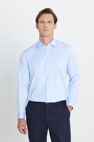 ALTINYILDIZ CLASSICS Men's Light Blue Slim Fit Slim Fit Classic Lapel 100% Cotton Iron-Free Non-Iron Shirt