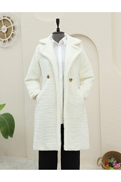 HİJABAYA Λούτρινο παλτό με διπλά κουμπιά και πλαϊνές τσέπες