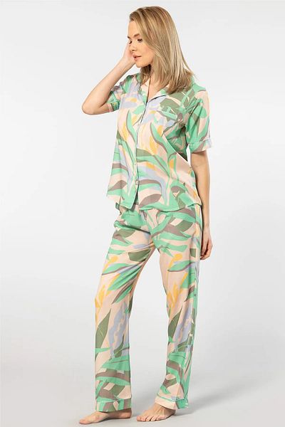 TÜREN 3604 Women's Green Short Sleeve Woven Shirt and Pajama Set