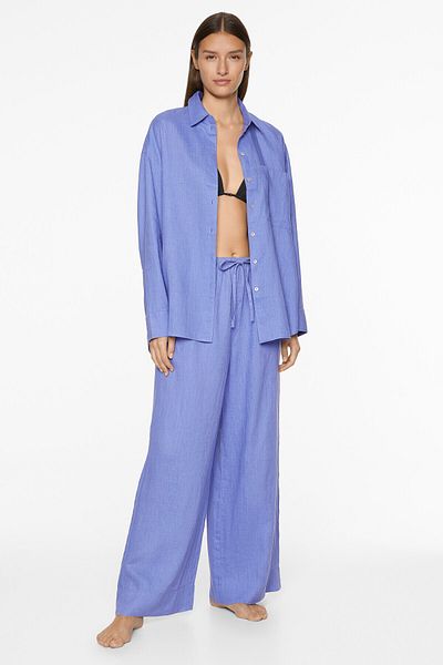 Oysho 100% linen straight-leg trousers