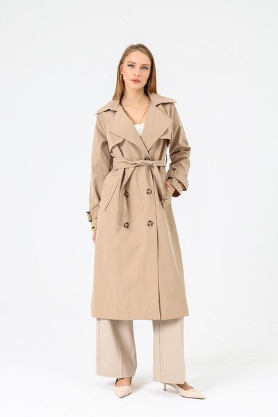 Dilek Aydın Atelier Double Breasted Neckline Lace up Buttoned Trench Coat