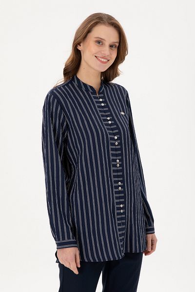 U.S. Polo Assn. Women's Navy Blue Long Sleeve Striped Tunic Shirt 50290024-Vr033