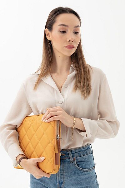 Necati Çanta Husă pentru laptop din material textil impermeabil pentru Macbook Air Pro 13 și 13,3 inchi, muștar matlasat