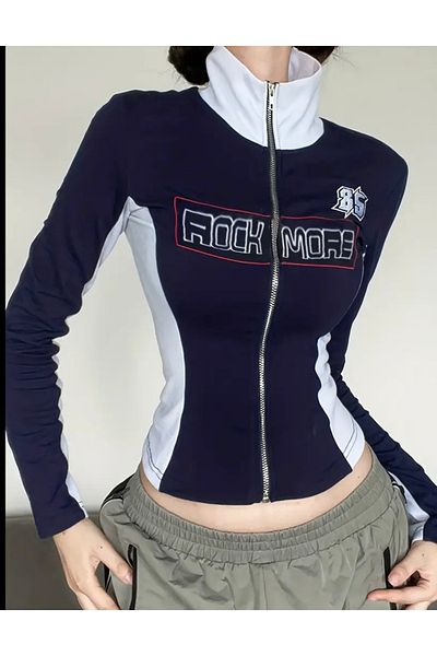 Culture Rock More Y2K Long Sleeve Zip Crop