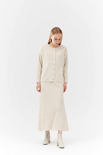 TUSSE Classic Epaulette Buttoned Ribbed Solid Color Skirted Knitwear Cotton Large Size Women's Suit