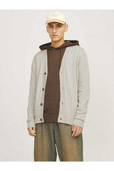 Jack & Jones Μπεζ ανδρικό πλεκτό καρδιγκάν - Jjeemil Button, Noos πουλόβερ & ζακέτα 12257492-Oatmeal