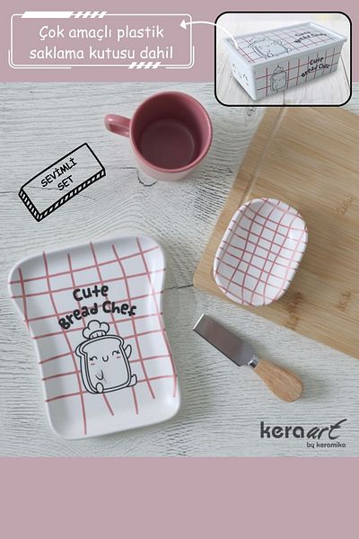 Keramika Set for Breakfast and Toast, Cute Figure 3+1 Pieces