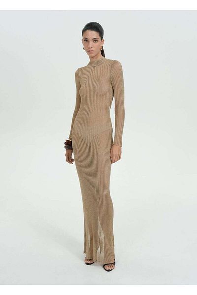 MANGO Woman Open Back Lureks Rib Dress