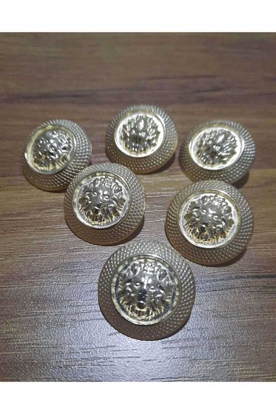 beynaaksesuar Gold Color Big Lion Model Button 36 Size Metal Button Trench Coat and Jacket Button - Pack of 6 Buttons