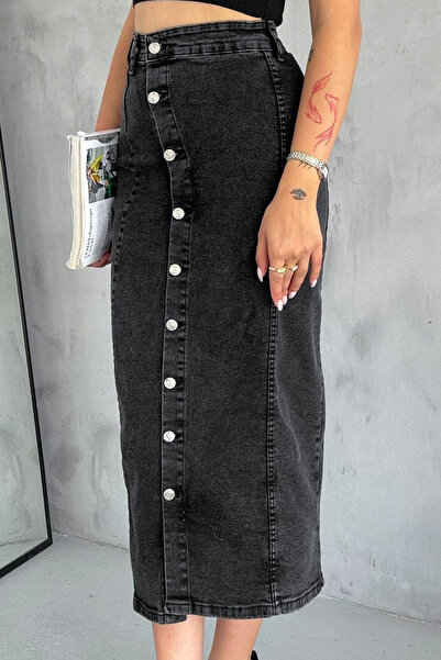 CoolLook Likralı Esnek Boydan Düğmeli Rahat Kalıp Yüksek Belli Bilek Boy Deni...