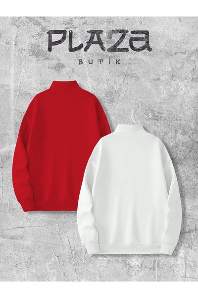 Plaza Butik Unisex Half Zip K. Ataturk Signature Printed Lover Couple Sweatshirt Combination