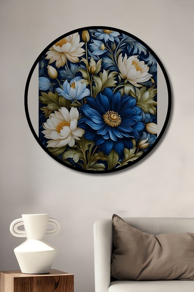 Teona Ahşap Tablou decorativ cu aspect de cadru rotund din lemn Motive florale William Morris