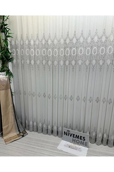 NİVEMESHOME Nivemeshome Milano 4014 Silver Detailed 1/3 Frequent Pleated Tulle Curtain Apm