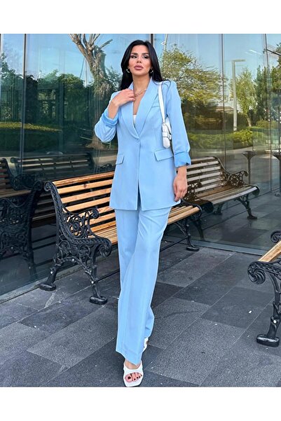 Bella Breeze Kadın Tek Düğmeli Ceket Palazzo Pantolon Takım