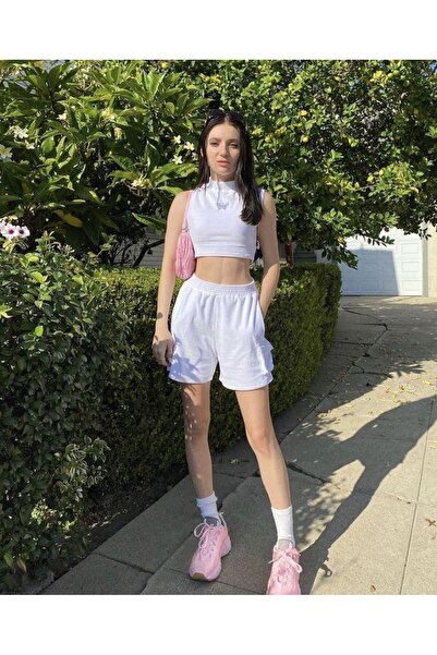 Butik Sport Kadın Beyaz Şort Rahat Giyim Mevsimlik Şort