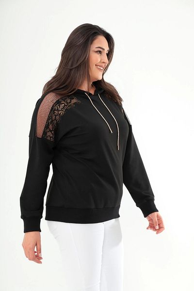 aytemas Shoulder Tulle Detailed Stone Printed Sweatshirt