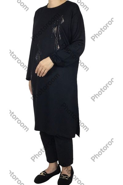 ECE GİYİM Women's Crystal Double Thread Combed Cotton Large Size Seasonal Tunic