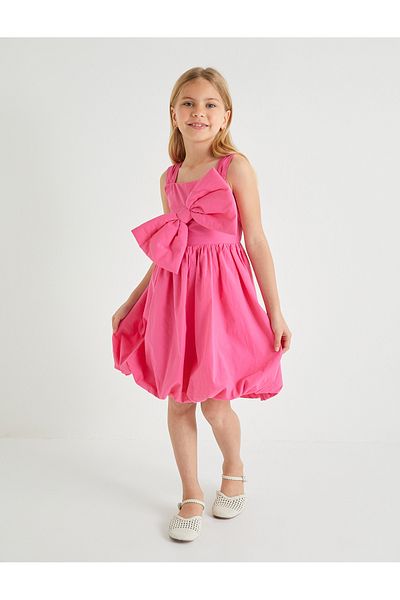 Koton Strappy Square Neck and Balloon Skirt Bow Dress