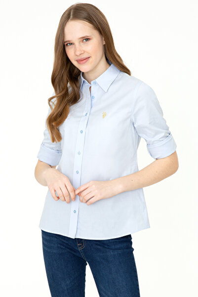 U.S. Polo Assn. Cămașă de bază cu mânecă lungă, albastru deschis, pentru feme...