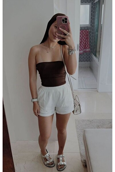 Butik Sport Kadın Beyaz Şort Rahat Giyim Mevsimlik Şort