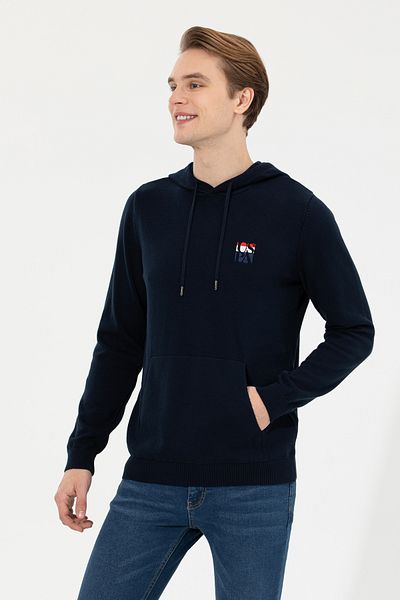 U.S. Polo Assn. Мъжки тъмносин плетен пуловер с качулка 50253781-VR033